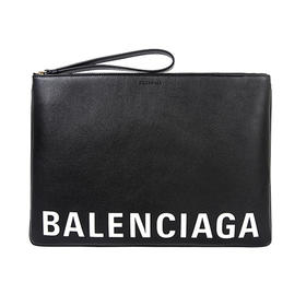 BALENCIAGA 巴黎世家 春夏男女通用黑色小牛皮LOGO印花手拿包 黑色 594350 1IZCM 1090