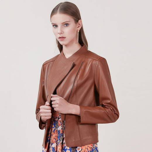 EITIE爱特爱品牌女装冬款绵羊皮真皮皮衣修身短款皮夹克外套5493137X 商品图0