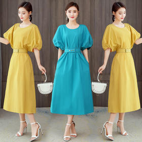 AHM-kxt9128夏季宽松中长款短袖时尚气质套头A字裙度假裙