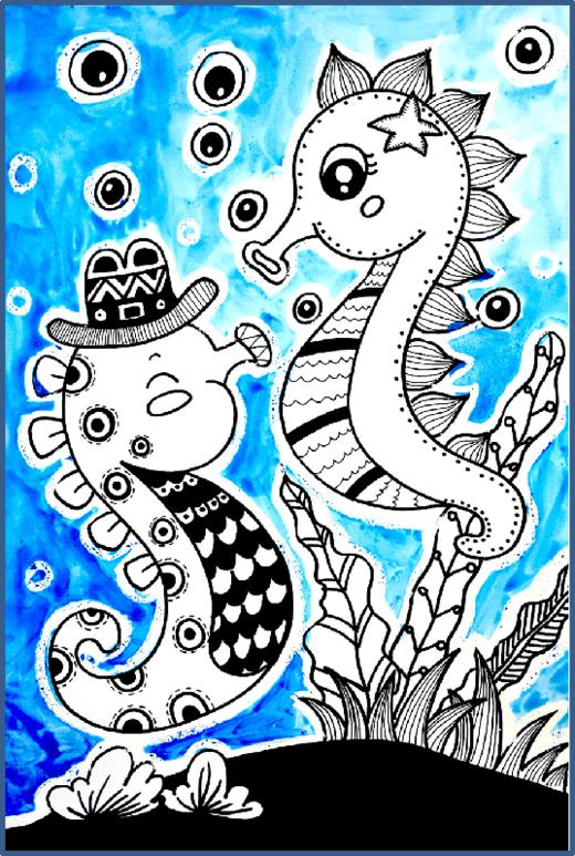 《可爱的小海马》线描【自动发货：下单后，点击手机短信中收到的链接，即可获取文件下载的链接；如有任何问题，可添加客服微信hm33268获得帮助】
 商品图0