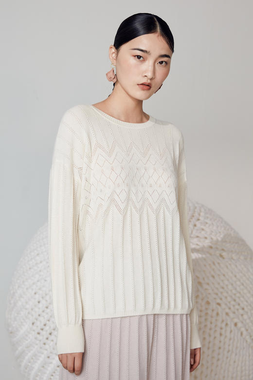  秋冬 圆领镂空羊绒女套衫 SJF92W125N 商品图1