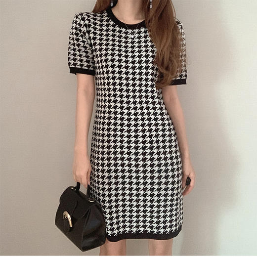 Houndstooth mini knitted dress 千鸟格迷你针织连衣裙JPY带授权招加盟代理 商品图2