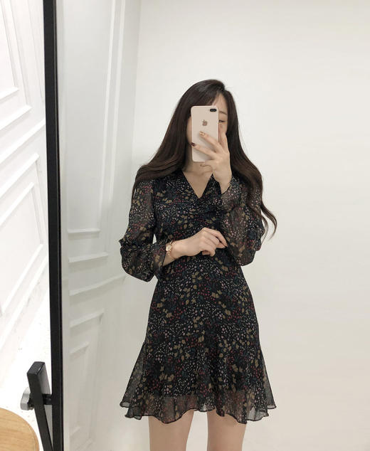 Goddess V-neck ruffled chiffon dress V领抽褶荷叶边雪纺连衣裙JPY带授权招加盟代理 商品图1