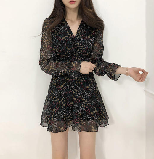 Goddess V-neck ruffled chiffon dress V领抽褶荷叶边雪纺连衣裙JPY带授权招加盟代理 商品图0