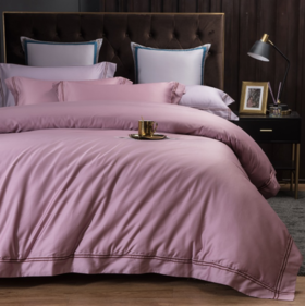 【床上用品】轻奢风纯棉酒店款四件套刺绣纯色全棉床上用品床单床笠套件