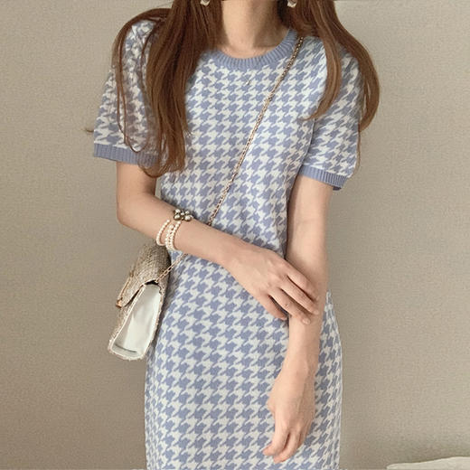 Houndstooth mini knitted dress 千鸟格迷你针织连衣裙JPY带授权招加盟代理 商品图0