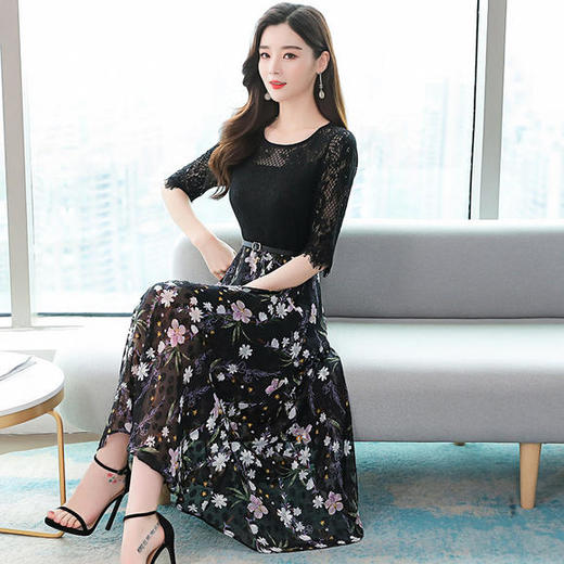 高端拼接连衣裙欧货洋气夏天显瘦长裙 klj2083 - 美衣聚品女装旗舰店