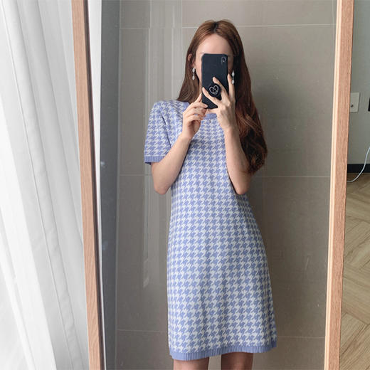 Houndstooth mini knitted dress 千鸟格迷你针织连衣裙JPY带授权招加盟代理 商品图1