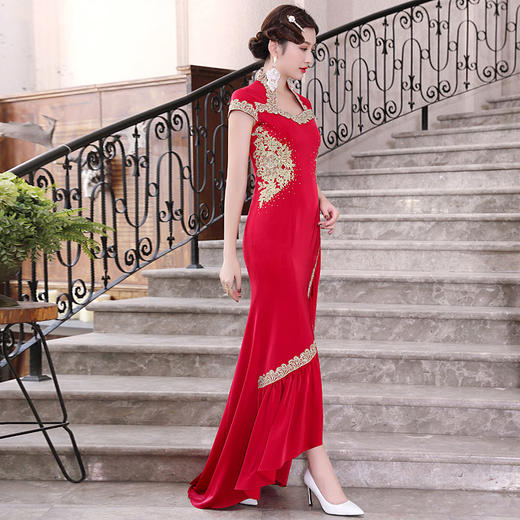 DLQ-A2416红色旗袍连衣裙  中国风女长款气质高端晚礼服 商品图0