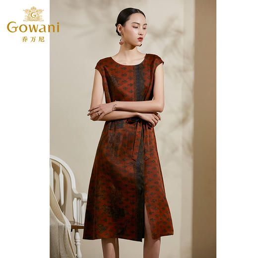 【峰蜡色波普几何】【香云纱】乔万尼夏季桑蚕丝真丝连衣裙16mm复古优雅印花裙子ES2E105 商品图1