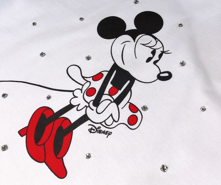 miumiu迪士尼米妮图案印花烫钻纯棉休闲短袖t