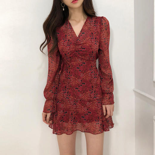 Goddess V-neck ruffled chiffon dress V领抽褶荷叶边雪纺连衣裙JPY带授权招加盟代理 商品图3