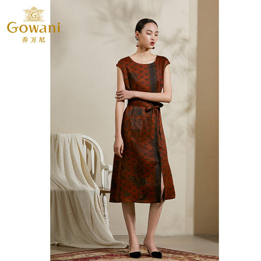 【峰蜡色波普几何】【香云纱】乔万尼夏季桑蚕丝真丝连衣裙16mm复古优雅印花裙子ES2E105 商品图2