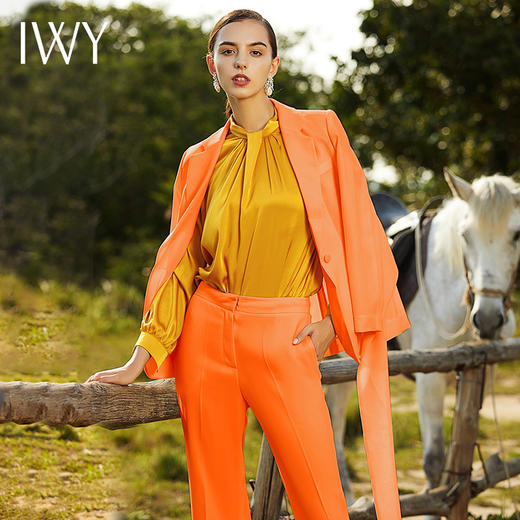 IWY/米白色橘红色长袖西装长裤套装77CP1 商品图1