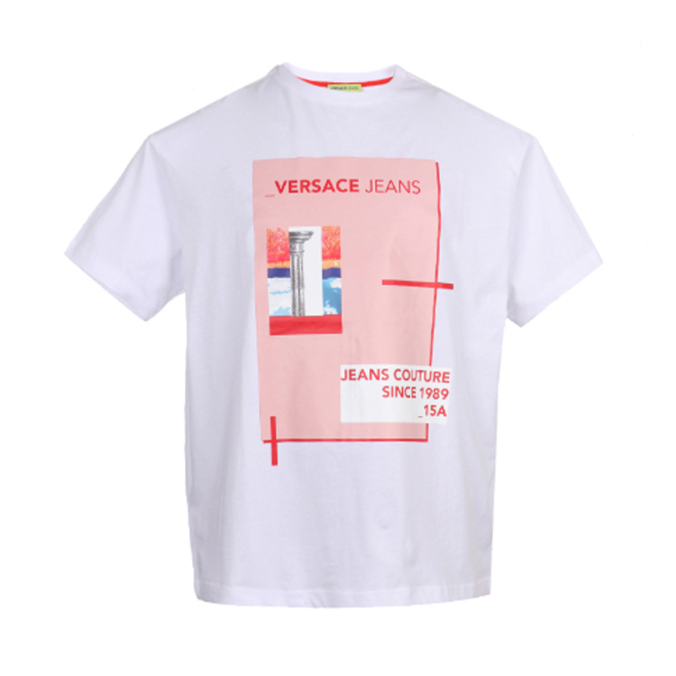 VERSACE JEANS 范思哲 男士棉质胶印LOGO图案圆领短袖T恤 白色 B3GTB72G 36609 003
