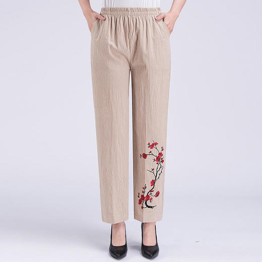 NP-4589夏季薄款长裤纯棉高腰外穿薄刺绣棉麻裤 商品图3