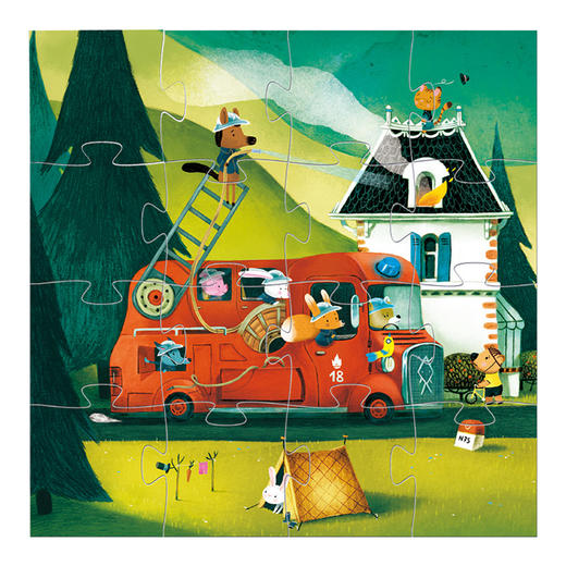 djeco儿童消防车交通工具早教平图拼图智力启蒙3-4岁宝宝16片男孩 商品图3