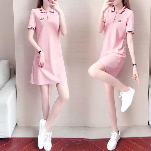 JXG-polo领大码新款韩版小个子短袖中长款绣花T恤裙 商品图0