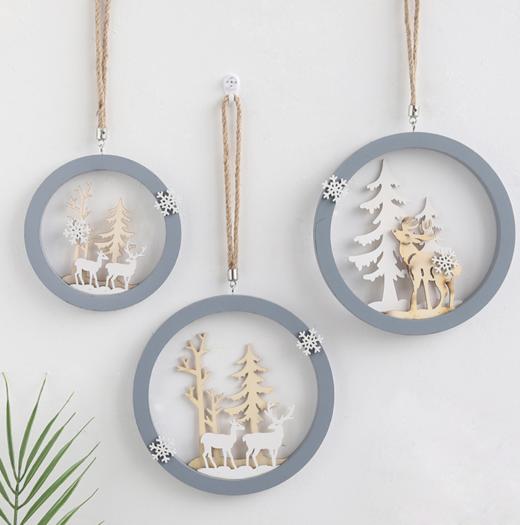 【装饰品】欧式ins装饰木质麋鹿圣诞挂件 创意家居装饰墙面挂饰圣诞节礼品 商品图0