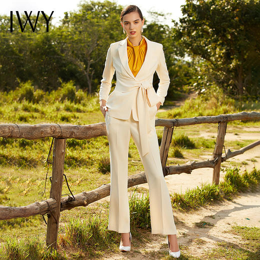 IWY/米白色橘红色长袖西装长裤套装77CP1 商品图4