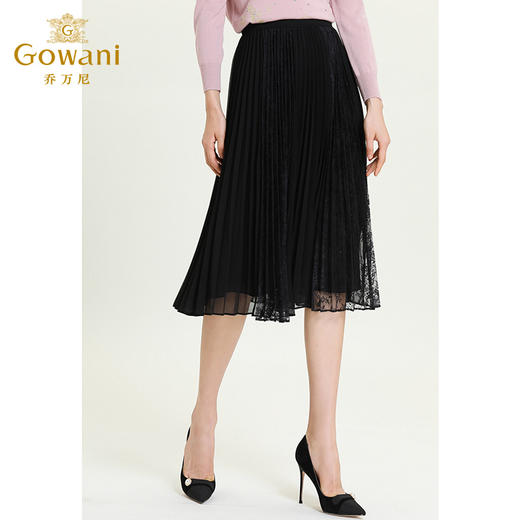 乔万尼秋季新品黑色网纱拼接黑色蕾丝半身裙ES3D508 商品图1