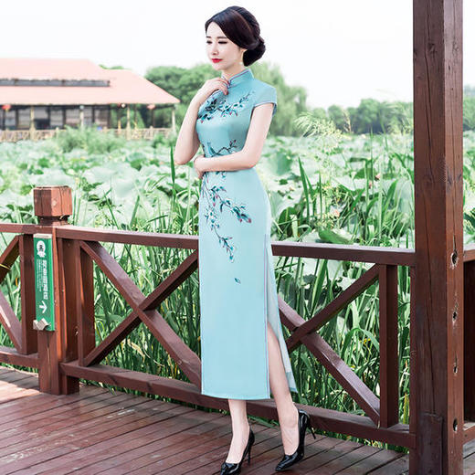 TY-W003新款日常修身显瘦气质优雅改良演出走秀大码长款旗袍 商品图0