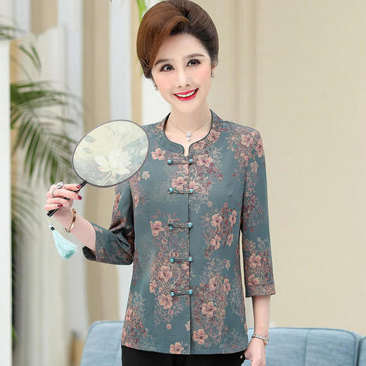 FW-4888妈妈夏装民族风中老年圆领高品质衬衫 商品图0