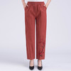NP-4589夏季薄款长裤纯棉高腰外穿薄刺绣棉麻裤 商品缩略图1