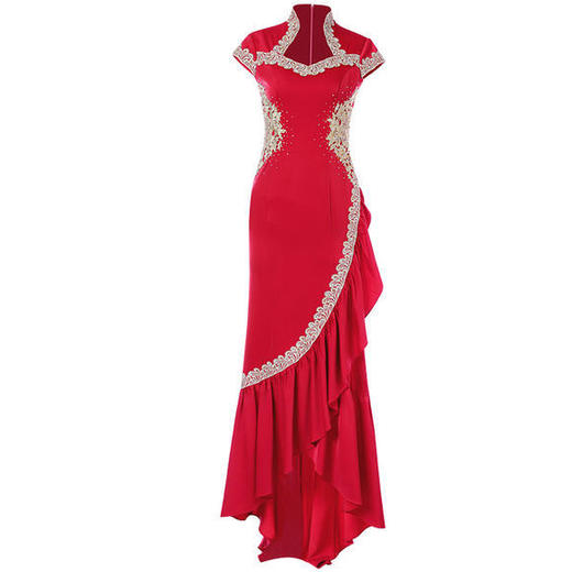 DLQ-A2416红色旗袍连衣裙 中国风女长款气质高端晚礼服 商品图3