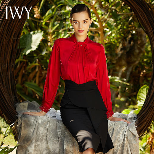IWY/酒红色长袖衬衫黑色半裙套装203100B1+203100S1 商品图0