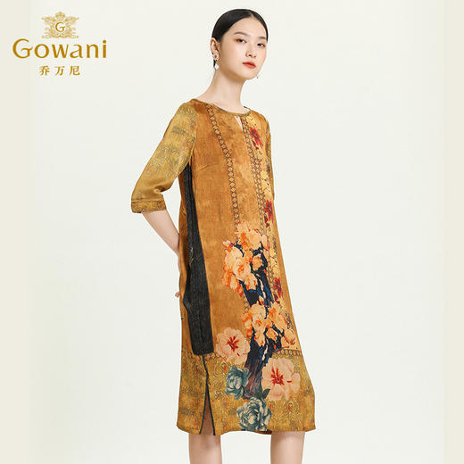 乔万尼夏季新款真丝连衣裙宽松时尚复古印花桑蚕丝中长裙ES2E191 商品图2