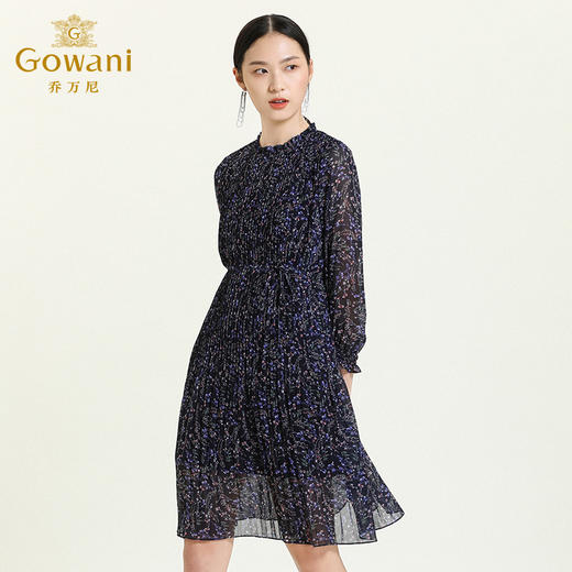 乔万尼秋装新款女气质流行长袖中长款连衣裙收腰显瘦碎花裙ES3E537 商品图2