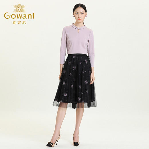 乔万尼秋季新款珍珠扣装饰仿领结设计的小高领上衣ES3C548 商品图3