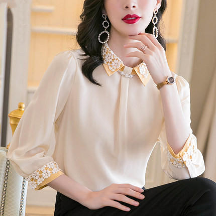 YX-6899时尚镂空花边翻领衬衫 商品图0