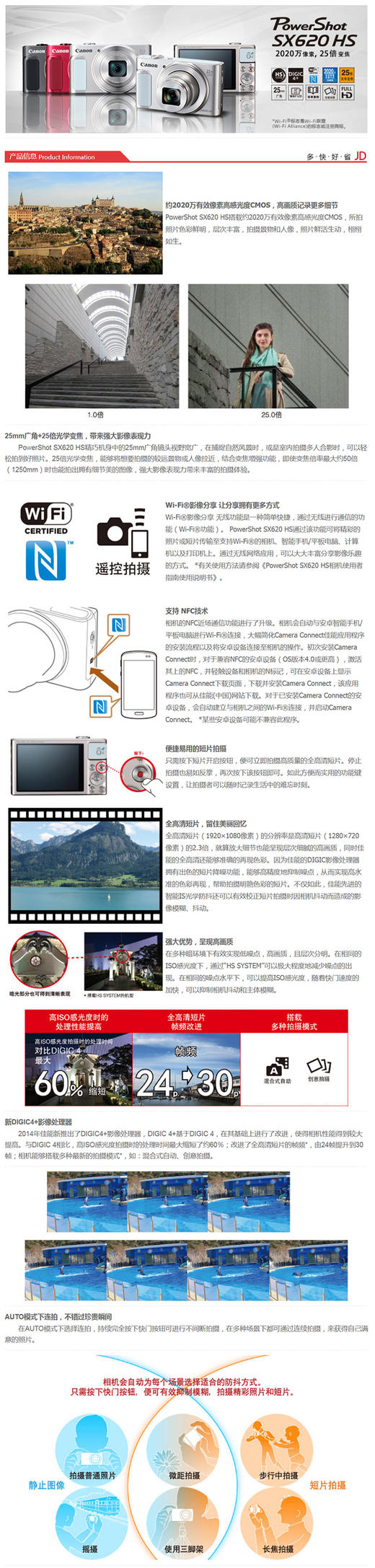 佳能（Canon）PowerShot SX620 HS  数码相机 2020万像素 25倍变焦JPY带授权招加盟代理 商品图1