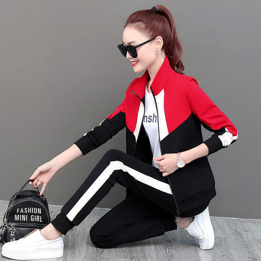 SP-389513新款时尚拼色立领休闲三件套运动套装 商品图3