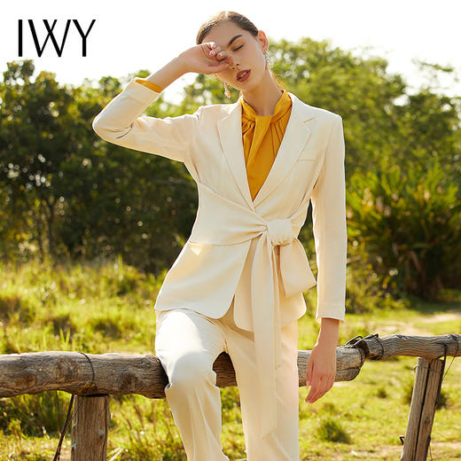 IWY/米白色橘红色长袖西装长裤套装77CP1 商品图3