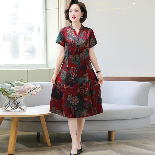 YLY-8521新款修身显瘦洋气中长款过膝桑蚕丝连衣裙 商品图1