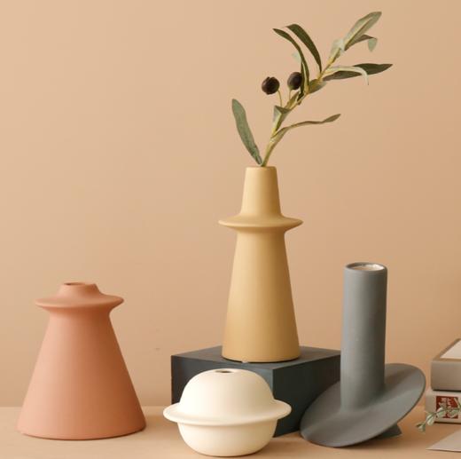 家居摆件北欧简约莫兰迪色陶瓷花瓶客厅餐桌创意插花摆件干花装饰小花