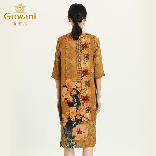 乔万尼夏季新款真丝连衣裙宽松时尚复古印花桑蚕丝中长裙ES2E191 商品图3