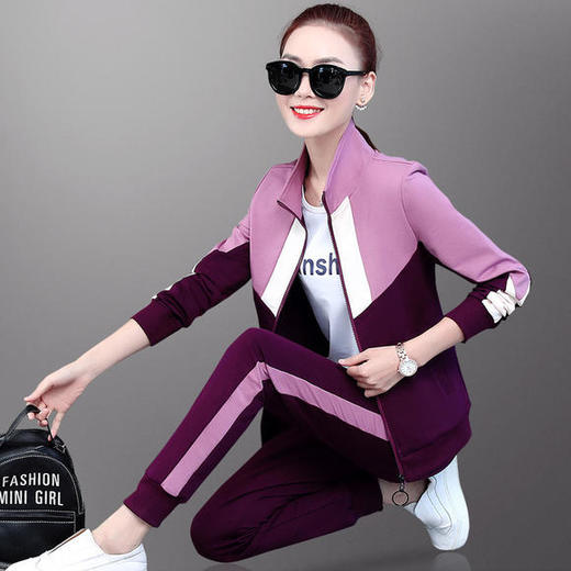 SP-389513新款时尚拼色立领休闲三件套运动套装 商品图2