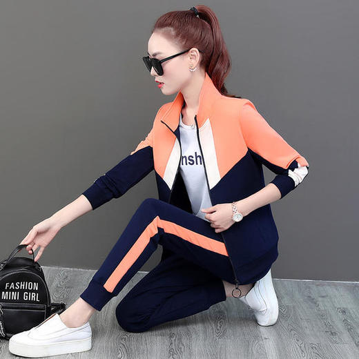 SP-389513新款时尚拼色立领休闲三件套运动套装 商品图4