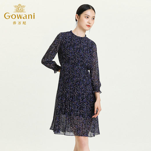 乔万尼秋装新款女气质流行长袖中长款连衣裙收腰显瘦碎花裙ES3E537 商品图1