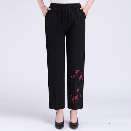 NP-4589夏季薄款长裤纯棉高腰外穿薄刺绣棉麻裤 商品图2