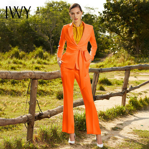 IWY/米白色橘红色长袖西装长裤套装77CP1 商品图2