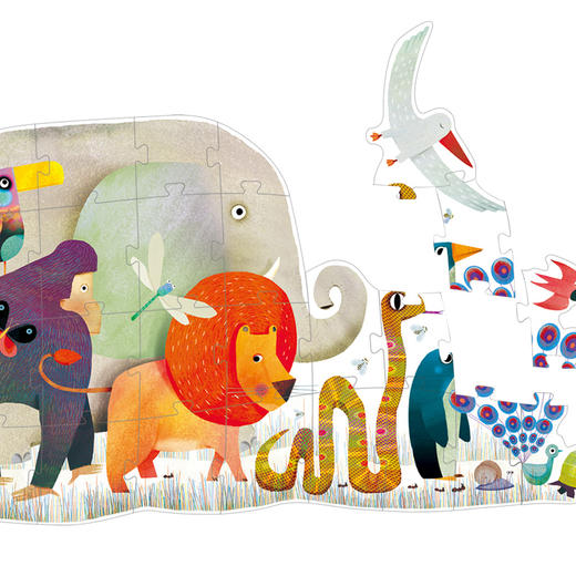 djeco地板大块异形拼图动物大游行纸质36片4-5-6岁儿童益智玩具 商品图1