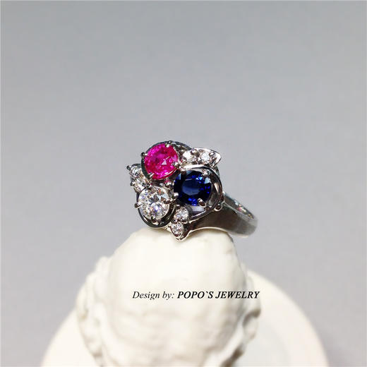 【每日特选】Pt900铂金红蓝宝钻石戒指耳钉套装(预约看货) 商品图5