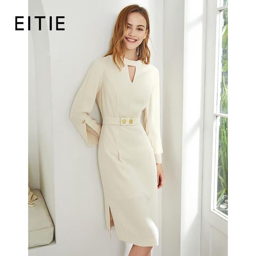 故障  EITIE爱特爱女装秋款洋气时尚挂脖V领收腰显瘦通勤百搭连衣裙女裙6007751连衣裙 商品图0