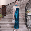 DLQ-A2418高端蓝色走秀旗袍礼服修身长款鱼尾连衣裙 商品缩略图0
