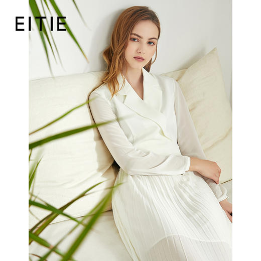 故障 EITIE爱特爱秋季新款时尚通勤洋气翻领收腰显瘦百褶连衣裙女6007719 商品图0